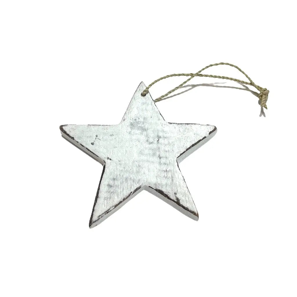 Single wooden star decoration for home decor by Suzie Blue Canada, featuring a rustic natural wood finish.
