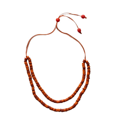 Double strand glass bead necklace by Suzie Blue Canada featuring colorful glass beads and a silver clasp.