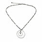 Silver plated Beaten Double Ring Necklace by Suzie Blue Canada featuring an elegant, unique jewelry design with intertwined rings.
