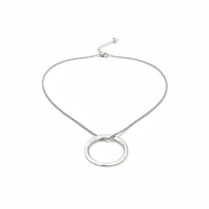 Silver plated open ring necklace by Suzie Blue Canada featuring an elegant, minimalist jewelry design.