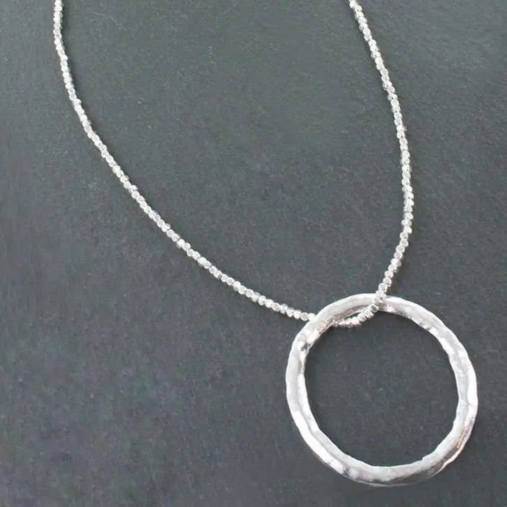 Silver plated open ring necklace from Suzie Blue Canada featuring a minimalist and elegant jewelry design.