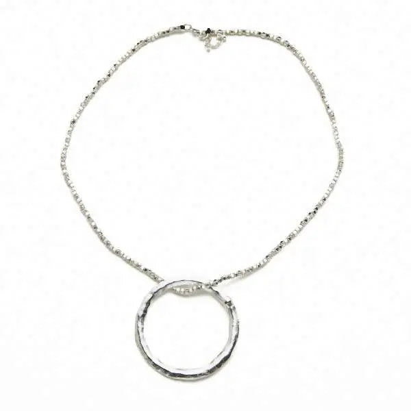 Silver plated open ring necklace from Suzie Blue Canada featuring a sleek, minimalist jewelry design.