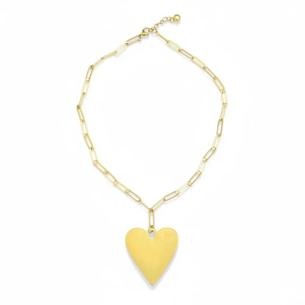 Gold stainless steel chainlink heart pendant necklace with delicate design, perfect gift for her by Suzie Blue Canada.