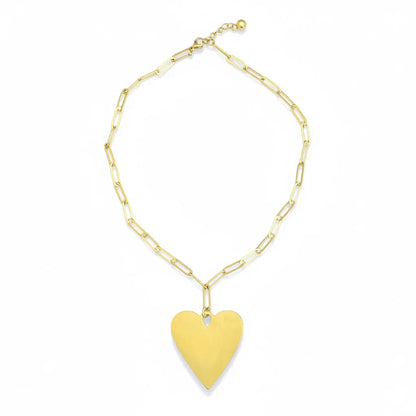 Gold stainless steel chainlink heart pendant necklace with delicate design, perfect gift for her by Suzie Blue Canada.