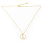 Elegant gold pearl necklace with ring detail by Suzie Blue Canada, featuring a simple, sophisticated design for stylish occasions.