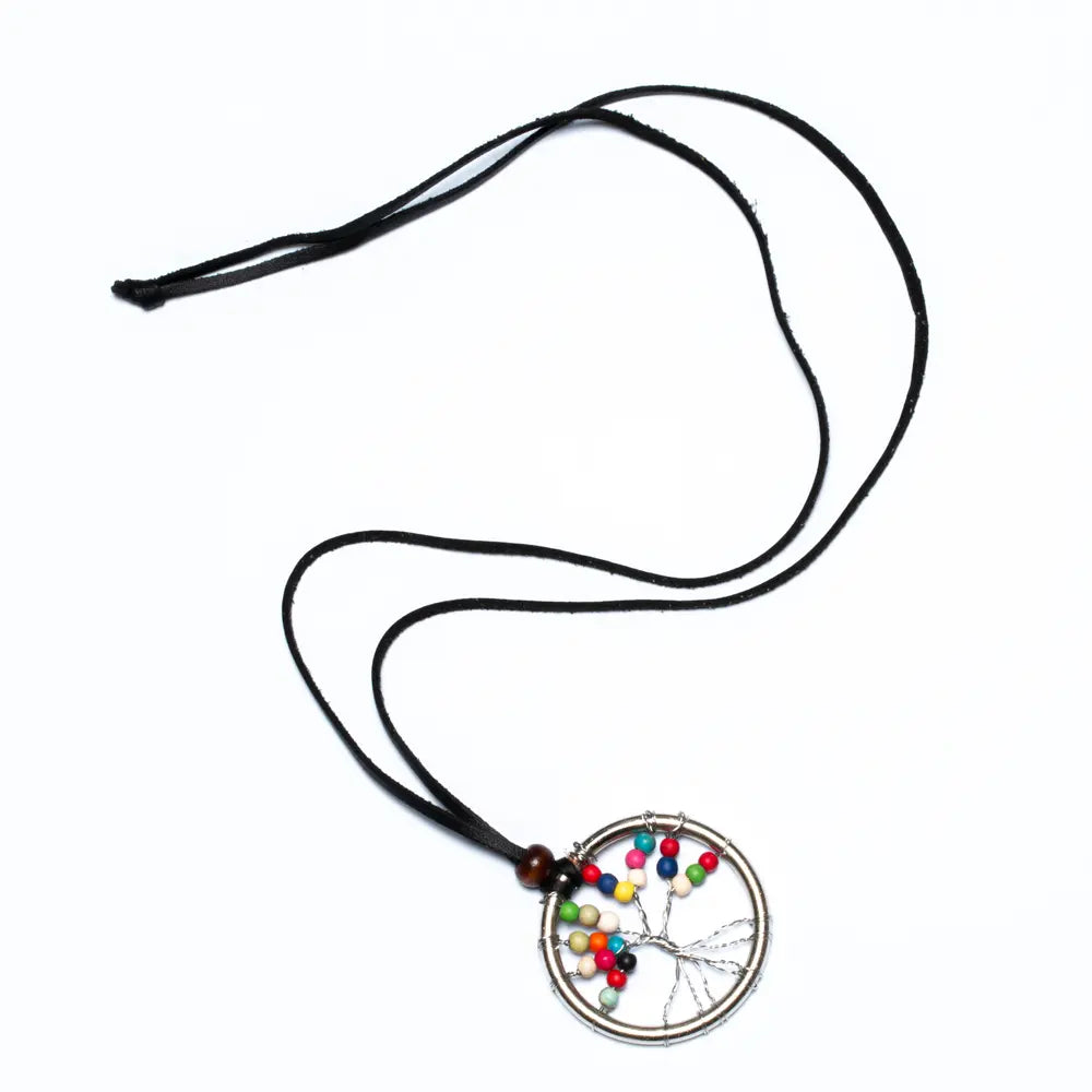 Tree of Life necklace with wooden beads, featuring handcrafted design and natural wood accents, by Suzie Blue Canada.