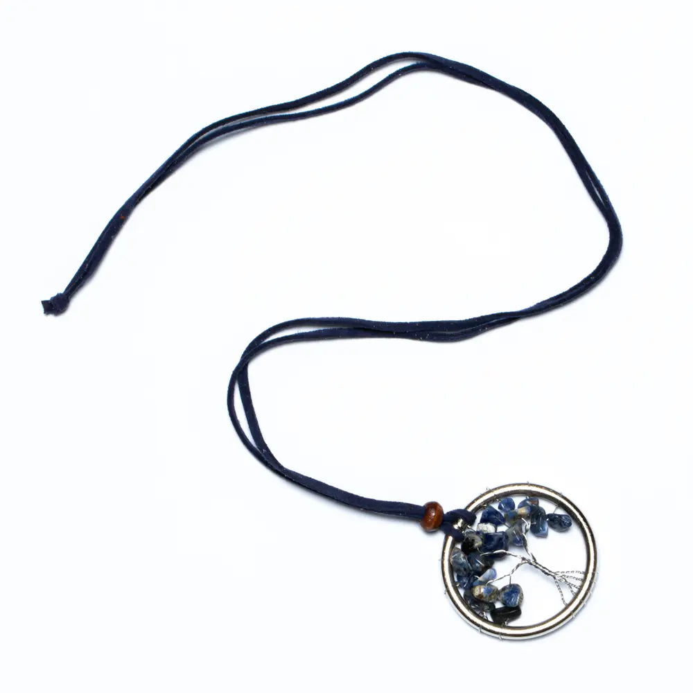 Tree of Life necklace with natural stone pendant by Suzie Blue Canada, featuring intricate metalwork and earthy gemstone.