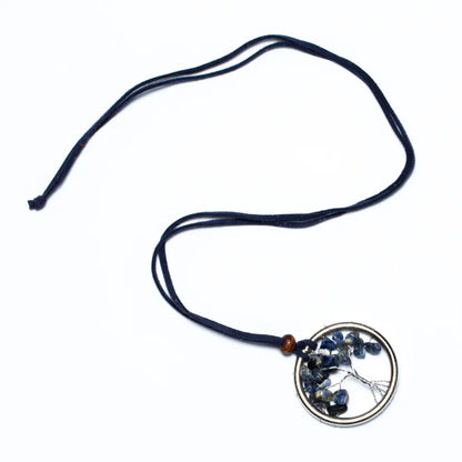 Tree of Life necklace with natural stone pendant by Suzie Blue Canada, featuring intricate metalwork and earthy gemstone.