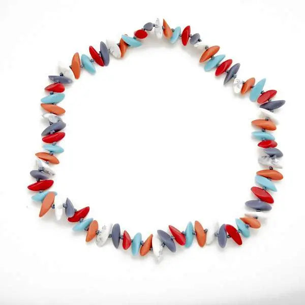 Resin Slice Necklace by Suzie Blue Canada featuring beaded jewelry with colorful resin slices and intricate beadwork.