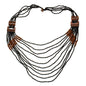 Long multi-strand necklace by Suzie Blue Canada featuring wood detail and layered design, perfect for boho or casual styles.