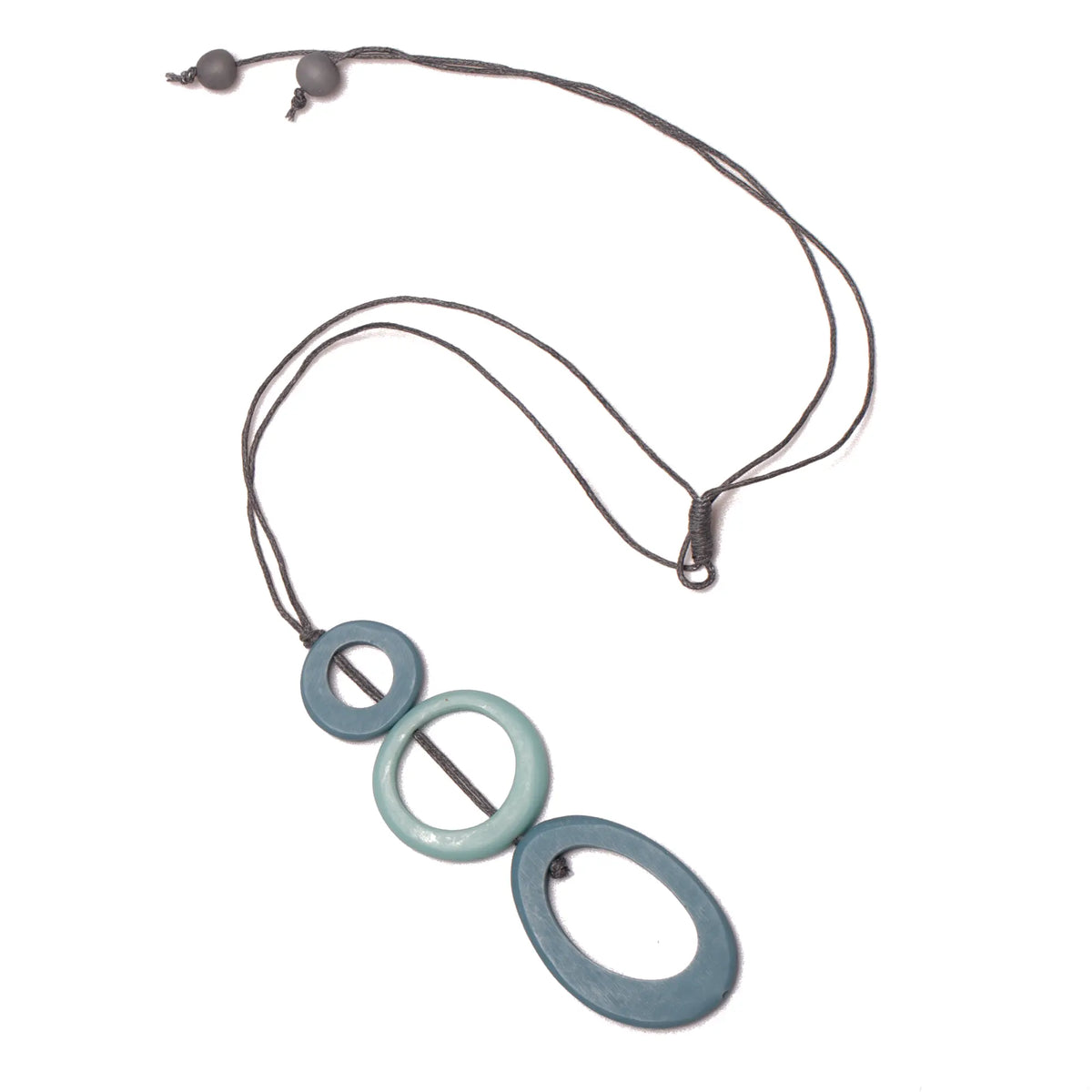 Suzie Blue Canada Tonal Resin Hoop Pendant Necklace with elegant triple resin design, showcasing smooth, layered circular jewelry.