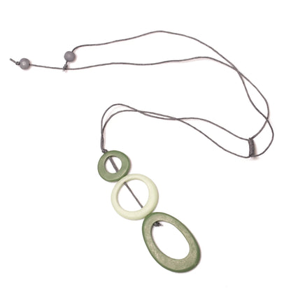 Suzie Blue Canada Tonal Resin Hoop Pendant necklace featuring an elegant triple resin design on a delicate chain.