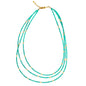 Triple strand seed bead necklace with gold accents by Suzie Blue Canada, featuring colorful seed beads and elegant gold details.