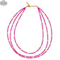 Triple strand seed bead necklace with gold accents by Suzie Blue Canada, featuring colorful seed beads and gold detailing.