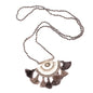 Long crystal necklace with hammered metal pendant, featuring a sleek design from Suzie Blue Canada.