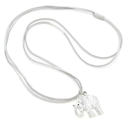 Suede elephant pendant necklace by Suzie Blue Canada featuring a stylish, textured elephant charm on a delicate chain.