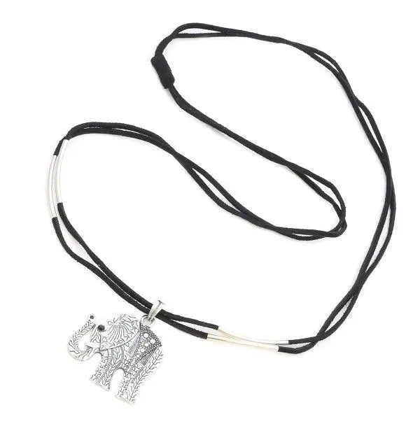 Suede pendant necklace featuring an elephant design by Suzie Blue Canada, stylish jewelry accessory with unique animal motif.