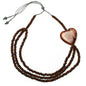 Triple strand coconut bead necklace with wooden heart accent, featuring natural wooden and coconut bead details.