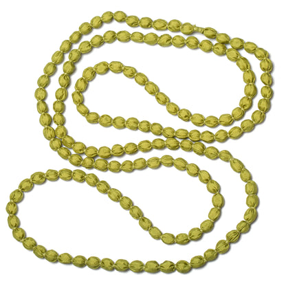 Suzie Blue Canada extra long fabric ball necklace with colorful fabric-covered beads on a long chain.