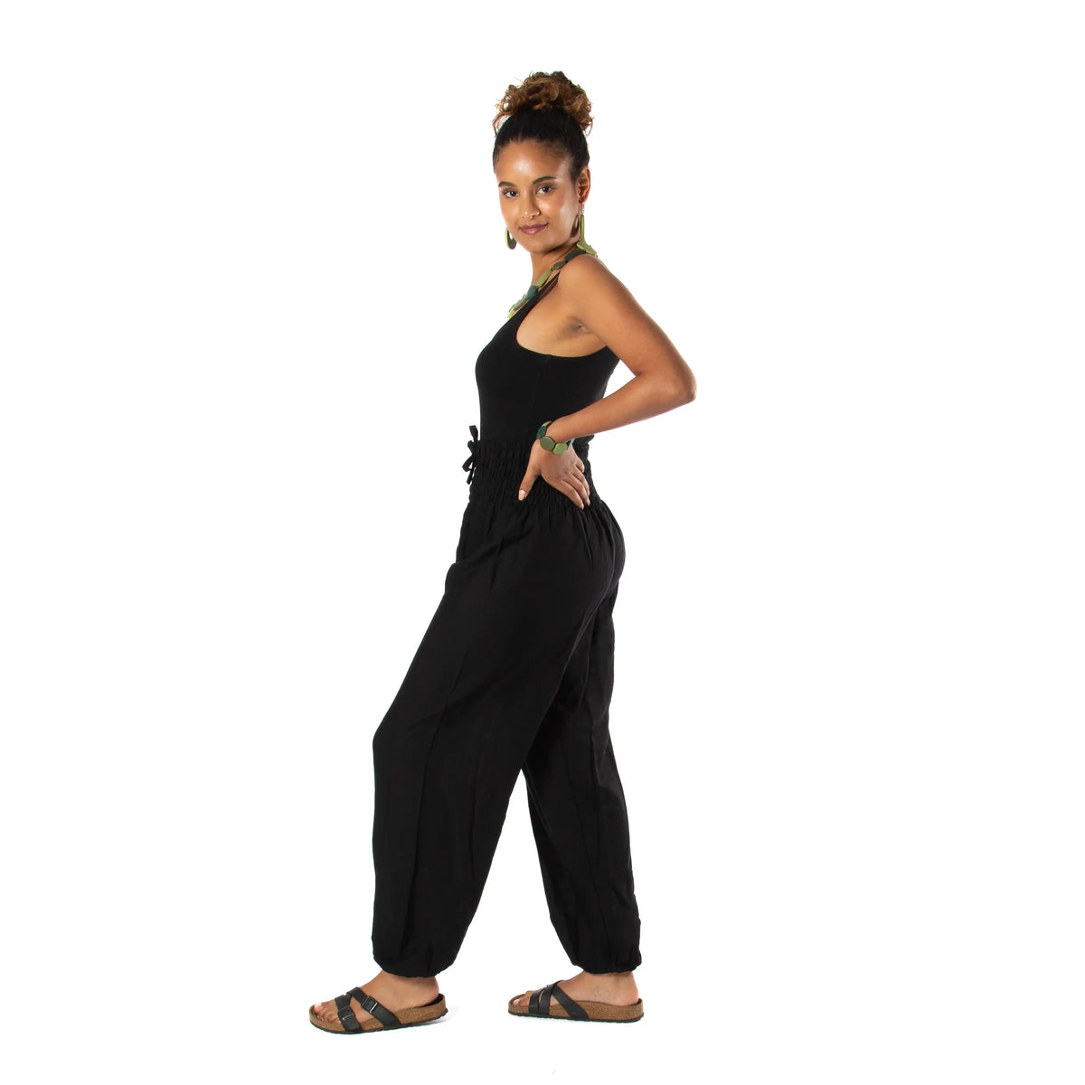 Simple black Bali pants by Suzie Blue Canada featuring a relaxed fit and comfortable waistband, perfect for casual wear.