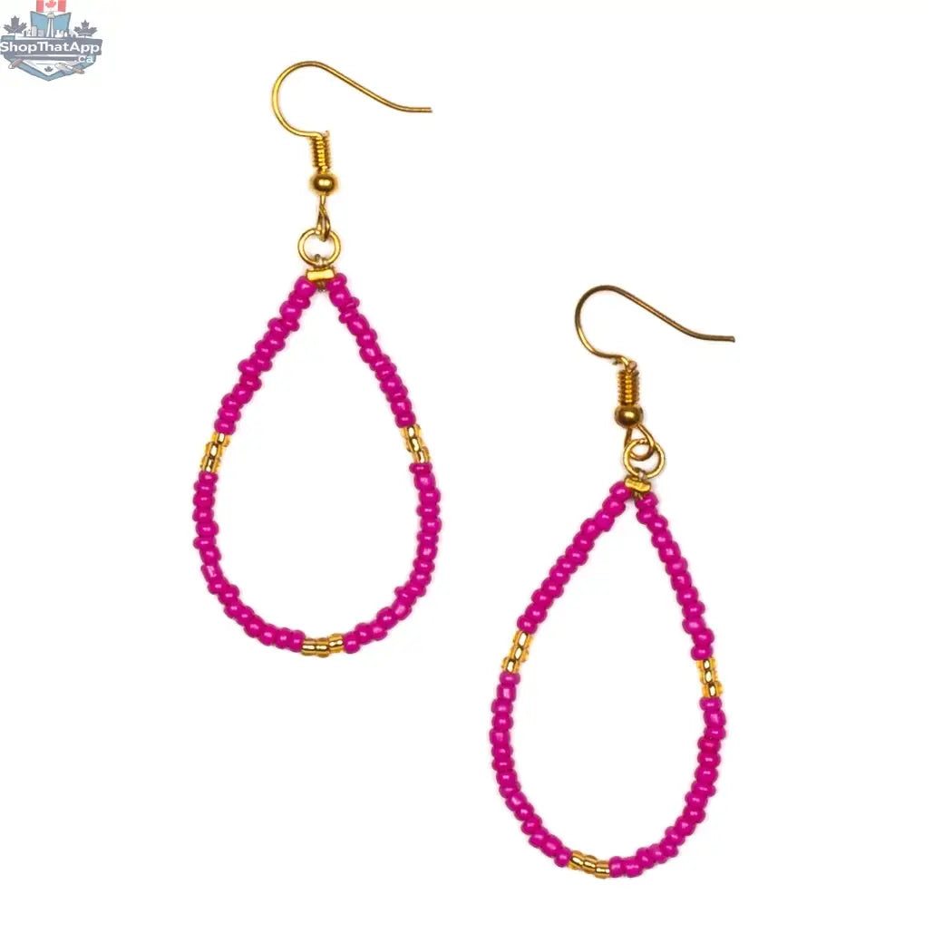 Tear drop seed bead earrings with gold accents by Suzie Blue Canada, featuring a chic and elegant design.