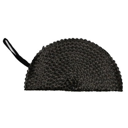 Black pandan leaf clutch purse with a half moon design by Suzie Blue Canada, featuring a sleek, stylish look.