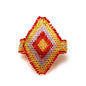 Beaded Aztec ring by Suzie Blue Canada featuring tribal-inspired design with colorful beads on a silver band.