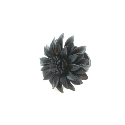 Suzie Blue Canada leather flower ring featuring a detailed, handcrafted leather flower design on a sleek ring band.