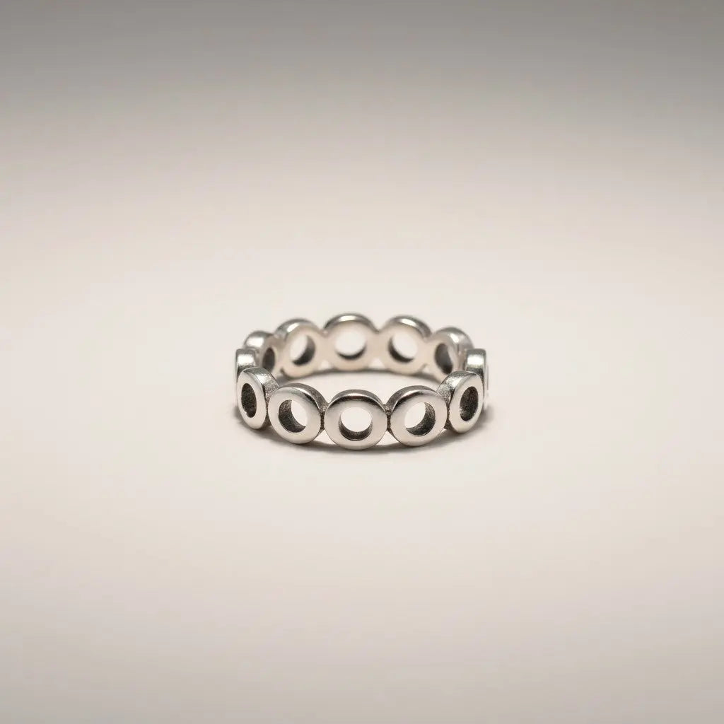 Silver plated open discs ring by Suzie Blue Canada featuring sleek, minimalist design and shiny silver finish.