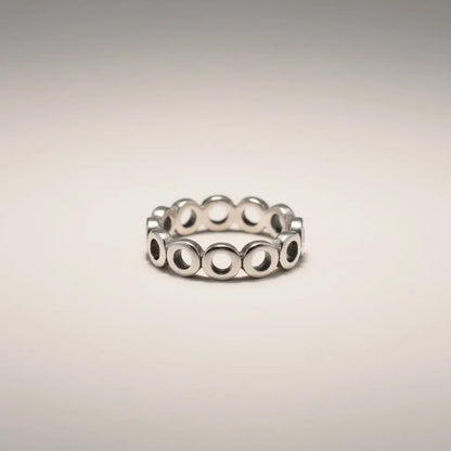 Silver plated open discs ring by Suzie Blue Canada featuring sleek, minimalist design and shiny silver finish.