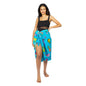 Turquoise flamingo print sarong by Suzie Blue Canada, tropical beach cover-up perfect for stylish summer relaxation.