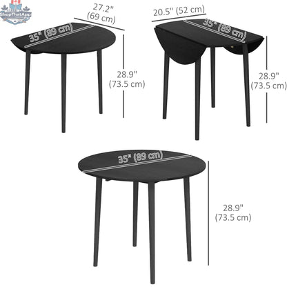 Black Merrill round drop-leaf dining table by SLOTH Nation, ideal for small spaces, with a compact and functional design.