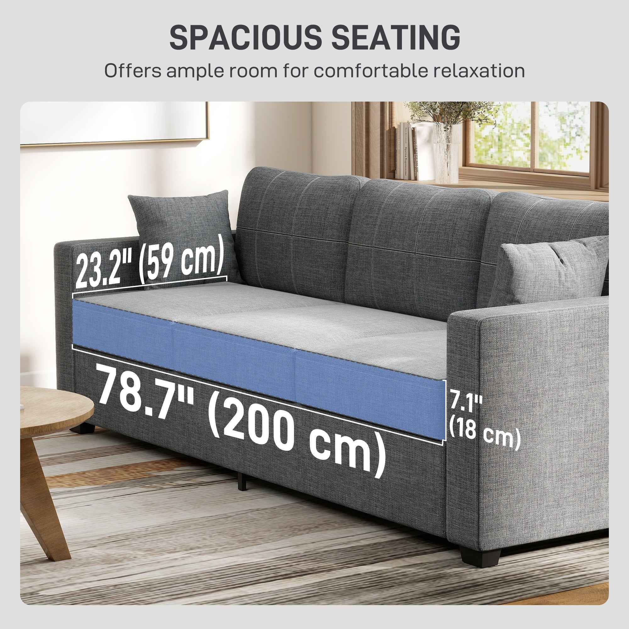 Naples Modern Upholstered 3 Seater Sofa with Deep Seats-Dark Grey