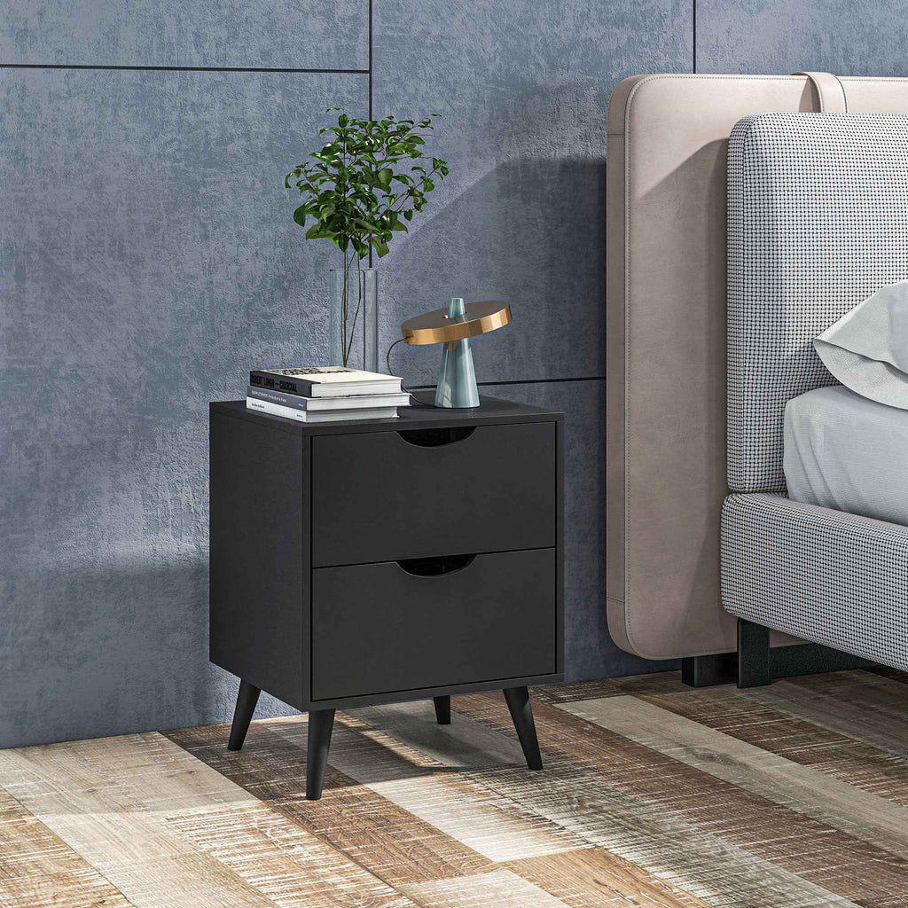 Jesse Nightstand with 2 Drawers and Pine Wood Legs-Black