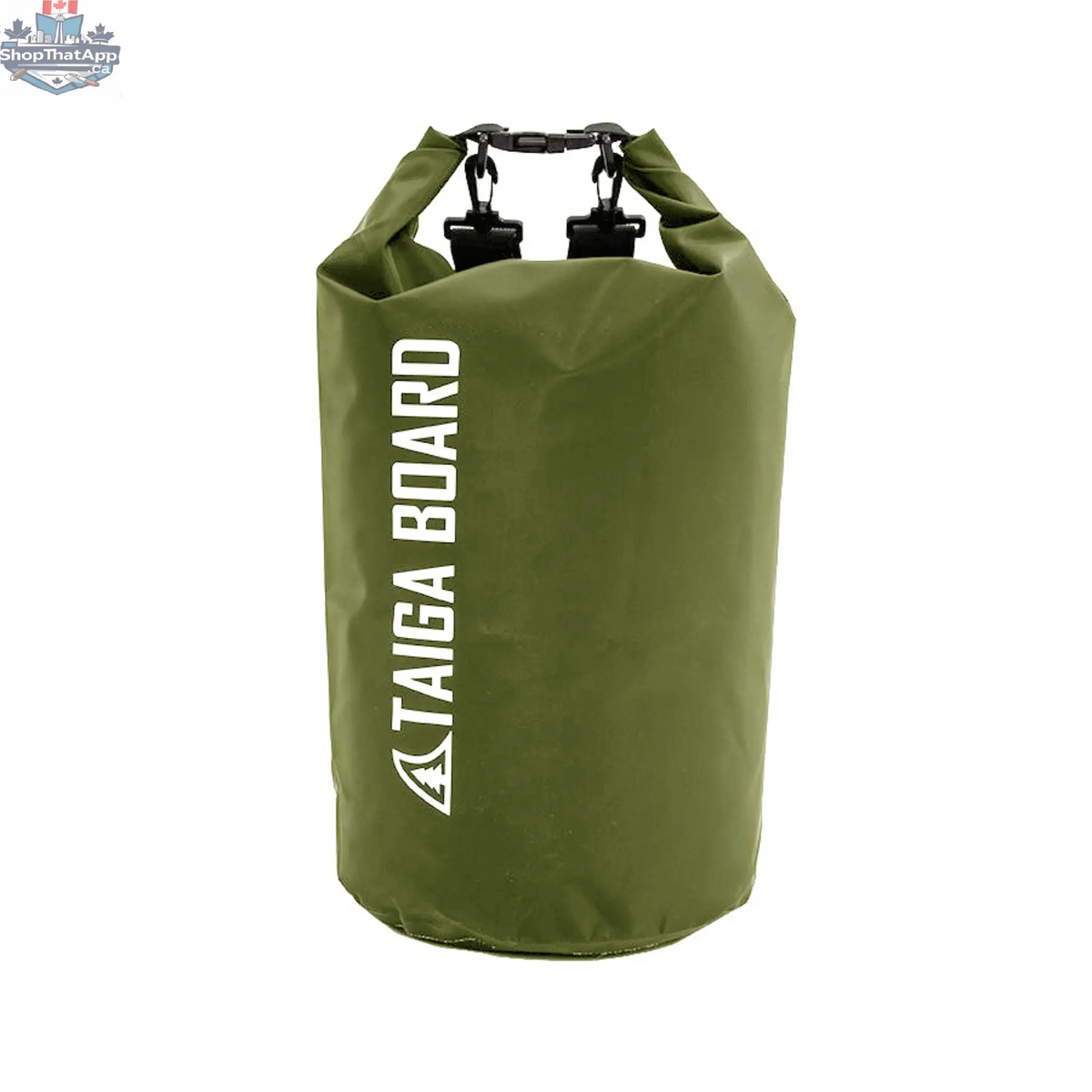 Taiga Board 20L dry bag with adjustable carbon paddle, ideal for water sports and outdoor adventures.