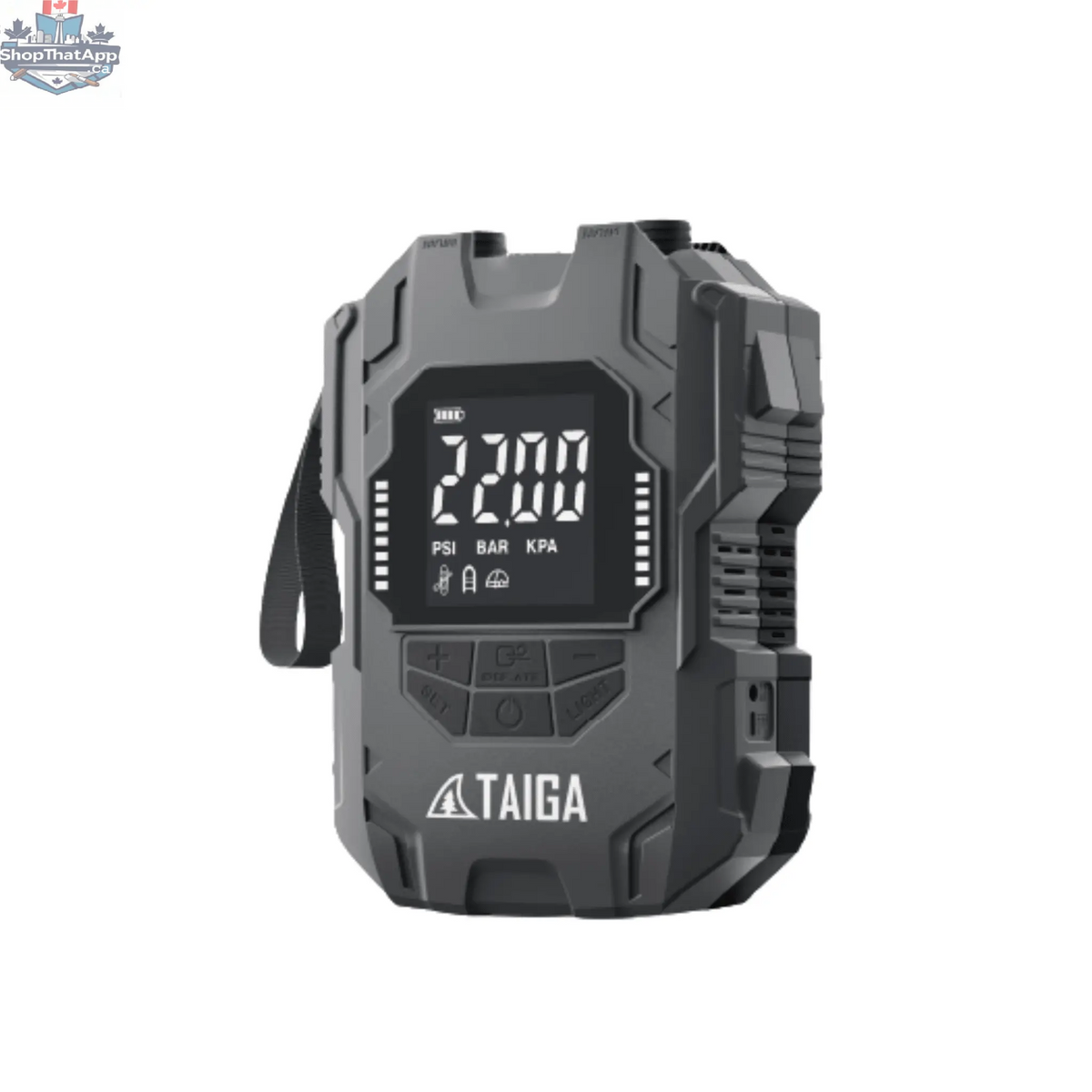 Taiga Board premium electric paddle board pump with battery operation, inflating SUPs to 22 PSI for easy, quick setup.