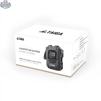 Taiga Board premium electric pump for paddle boards, battery-operated inflator with comfort bundle for inflatable SUPs.