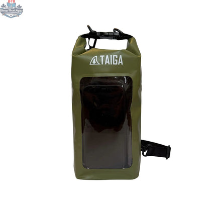 Taiga Board waterproof phone dry bag 2L in clear, waterproof material with adjustable strap for outdoor protection.