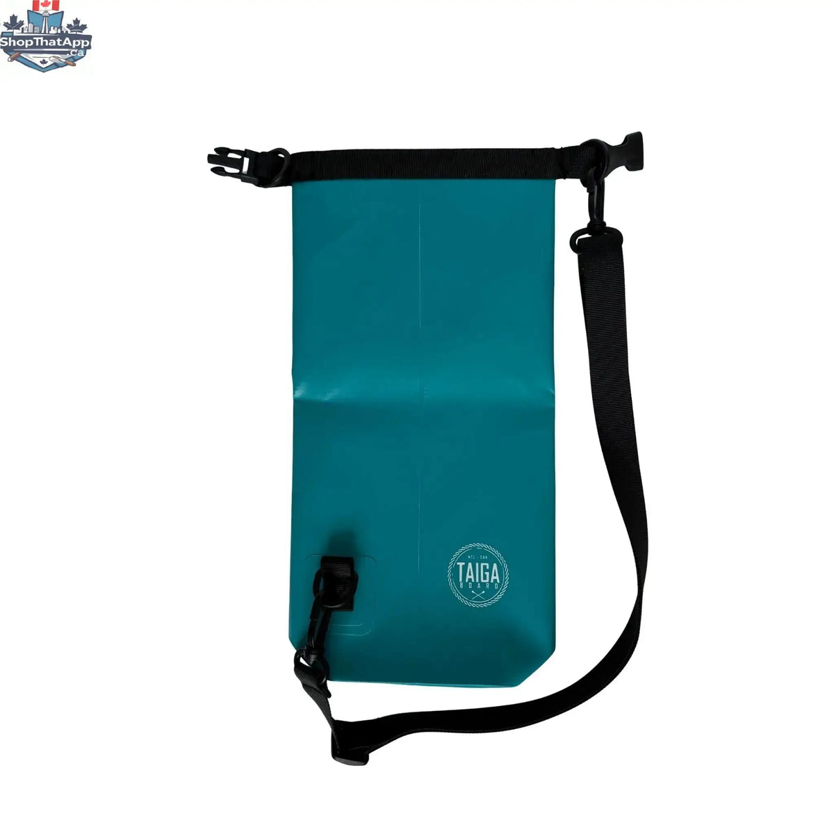 Taiga Board waterproof phone dry bag, 2L, in black with transparent window, designed to keep smartphones dry during water activities.