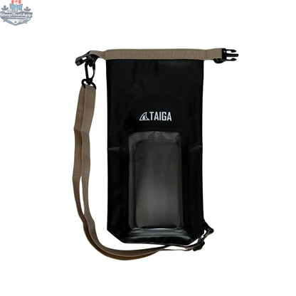 Taiga Board waterproof phone dry bag, 2L, made of durable material, showing the sealed closure and compact design for water protection.