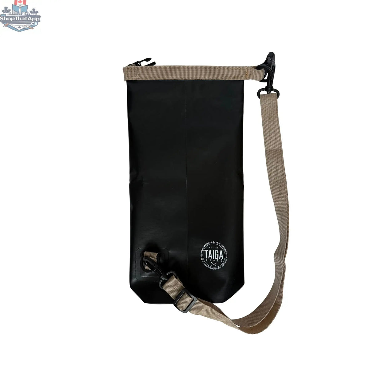 Taiga Board waterproof 2L phone dry bag in clear plastic with adjustable strap, designed to keep phone dry during water activities.