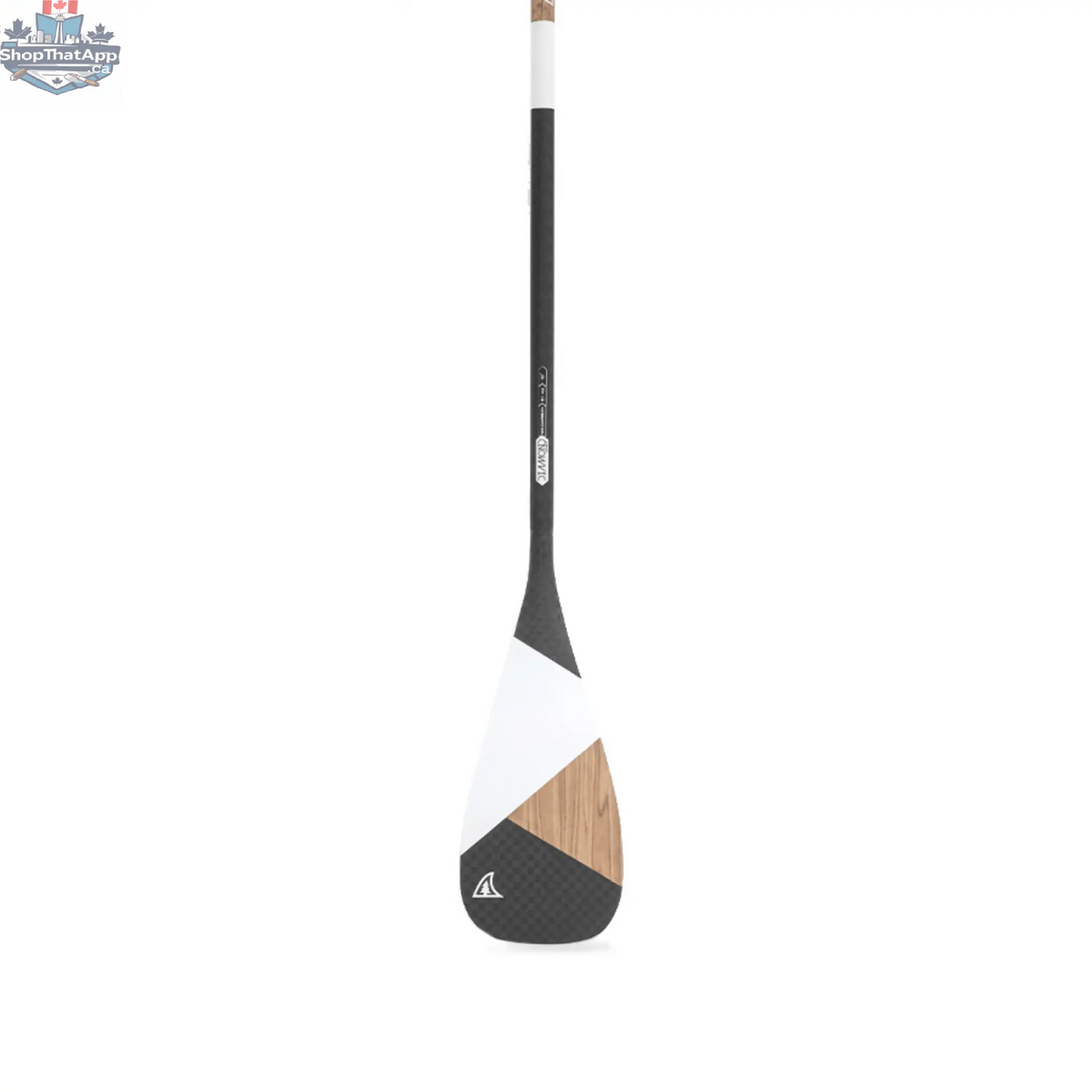 Taiga Board Diamond Paddle Wood Carbon 12k, asymmetric one-piece design for stand-up paddleboarding, featuring sleek carbon fiber details.