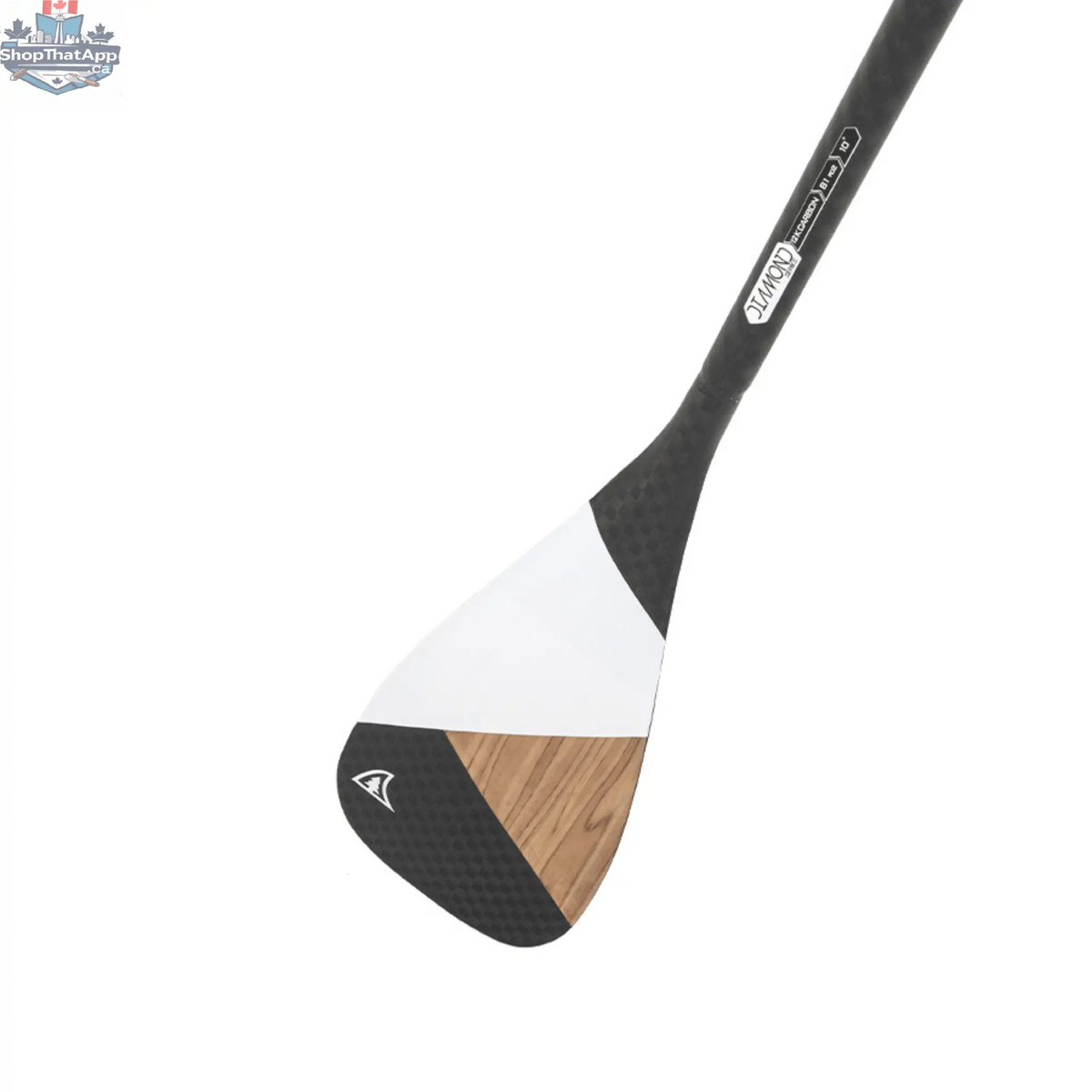Taiga Board Diamond Paddle Wood Carbon 12k, asymmetric one-piece design, lightweight and durable kayak paddle on white background.