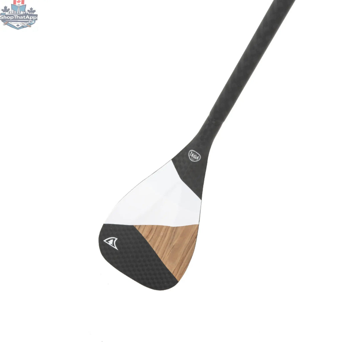 Taiga Board Diamond Paddle with asymmetric one-piece carbon and wood construction, shown from the back angle.