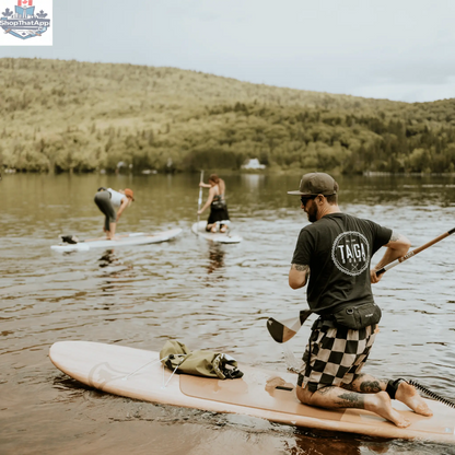 Taiga Board Diamond Paddle with asymmetric one-piece design, made of wood and carbon, featuring a 12k finish for paddling.