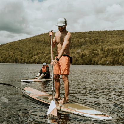 Taiga Board Diamond Paddle, asymmetric one-piece design with wood and carbon construction, 12k finish, for stand-up paddleboarding.
