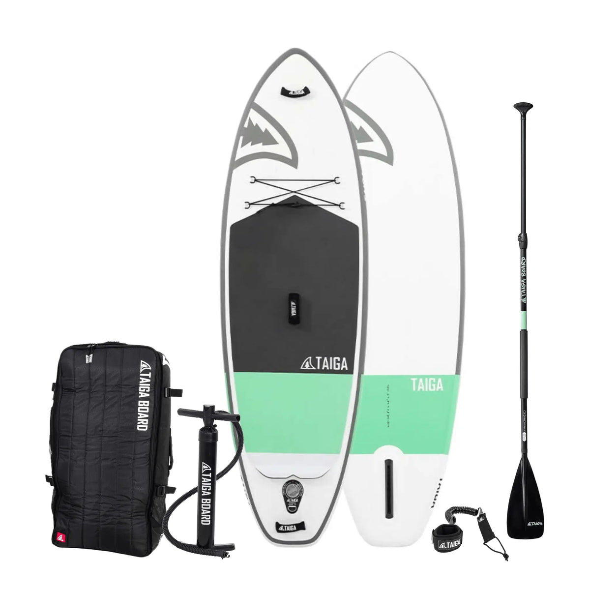 NIBI 8'0'' inflatable paddle board for kids by Taiga Board with complete kid kit, shown inflated on water.