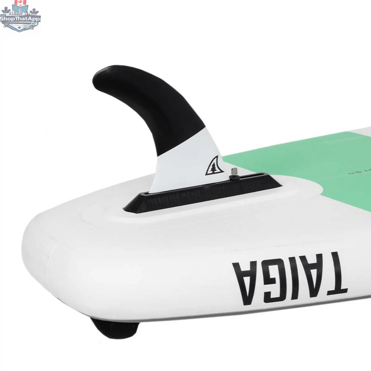 NIBI 8'0'' inflatable paddle board for kids by Taiga Board, with complete kid kit, shown inflated on water.