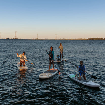 NIBI 8'0'' inflatable paddle board for kids by Taiga Board with kid-friendly accessories in a complete SUP kit.