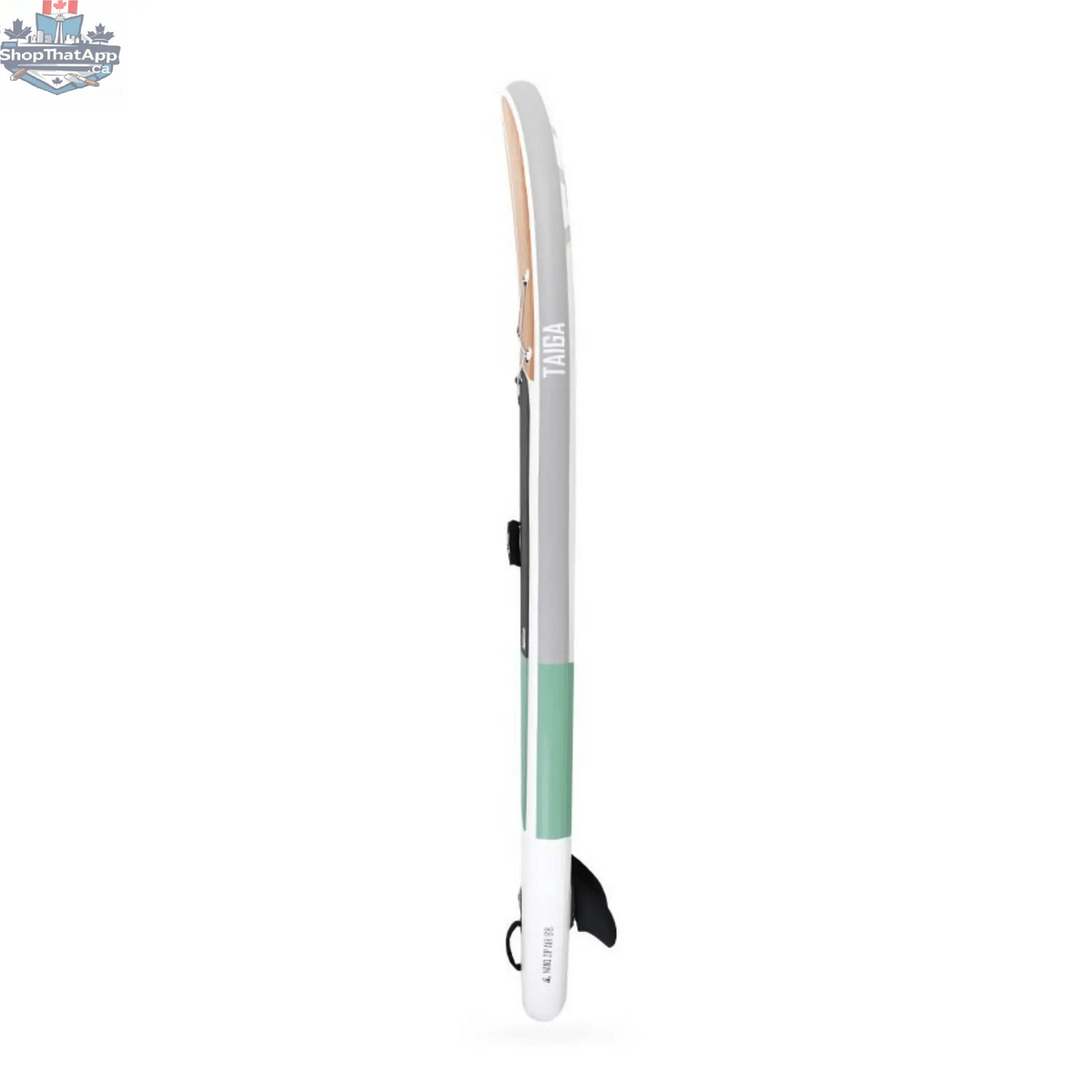 Taiga Board Nano Zip Air 9'8" inflatable paddle board on water, showing its compact design and sleek shape.